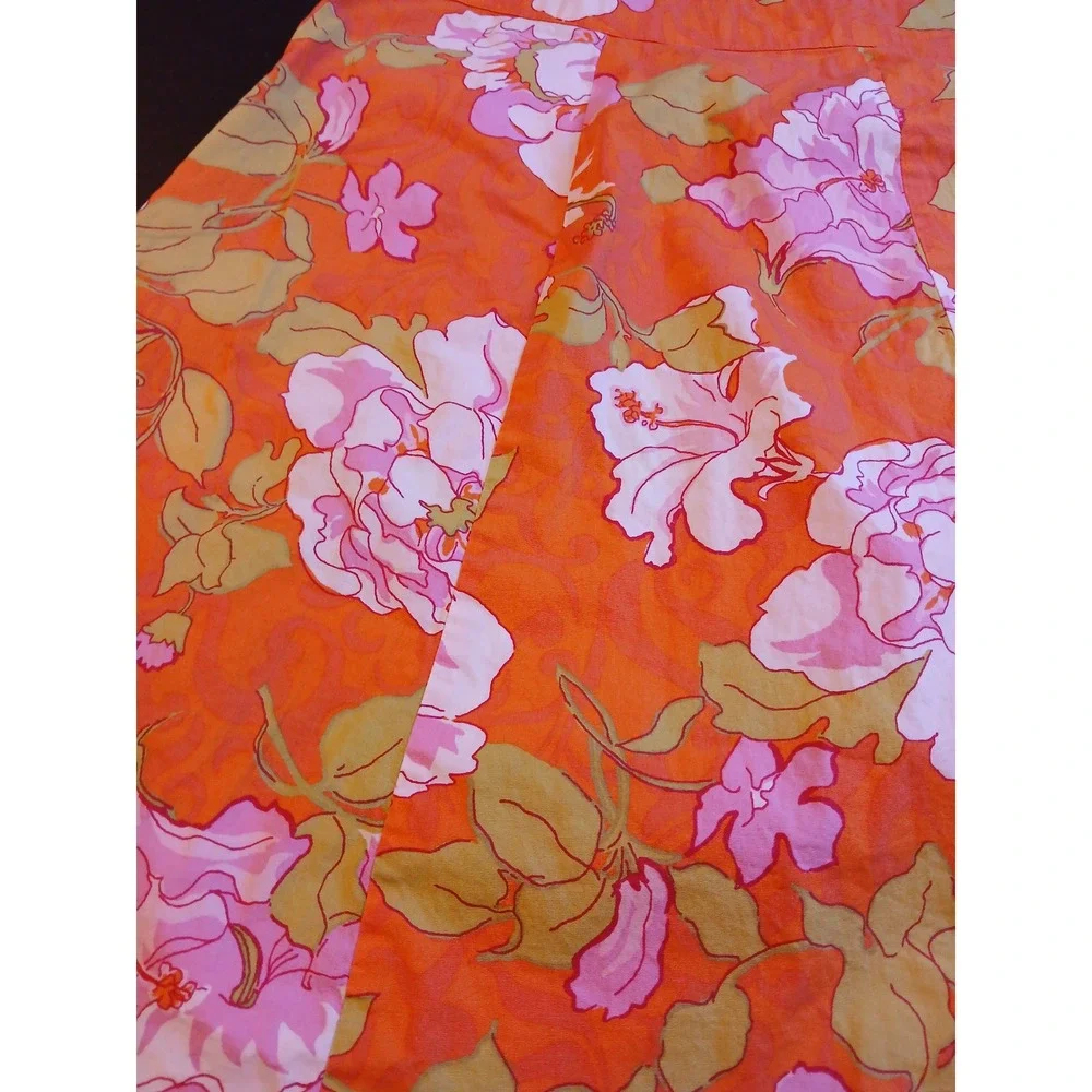 St. Johns‎ Bay Petite 16P Orange Pink Floral Hibiscus A-Line Stretch Skirt 20in